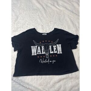 Rustee Morgan Wallen Wasted On You Black Graphic Crop Top Tee Shirt Large